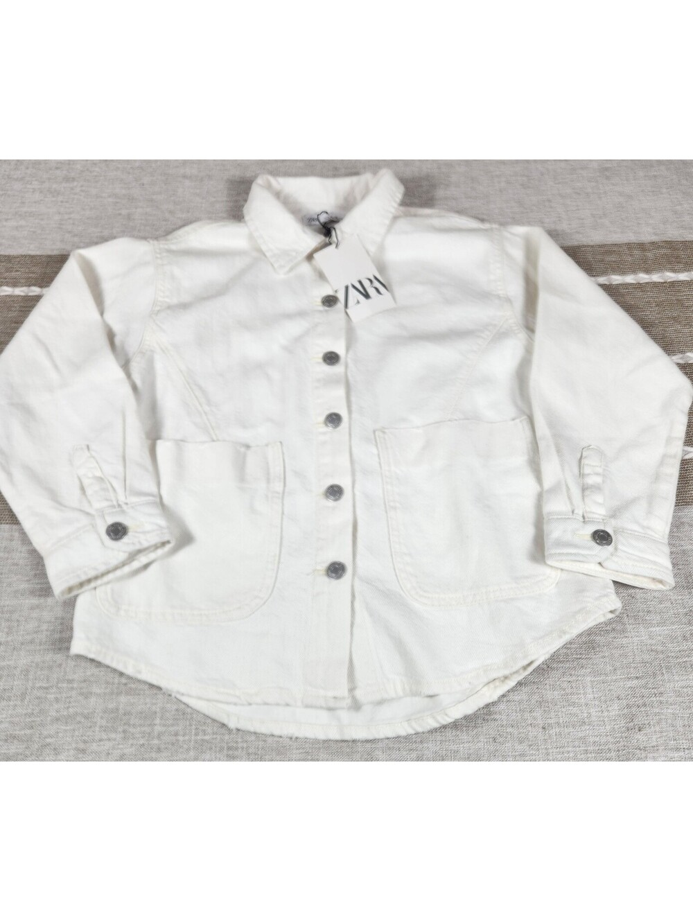 Zara Jacket Girl's Small White Cotton Button Up Size 9-10